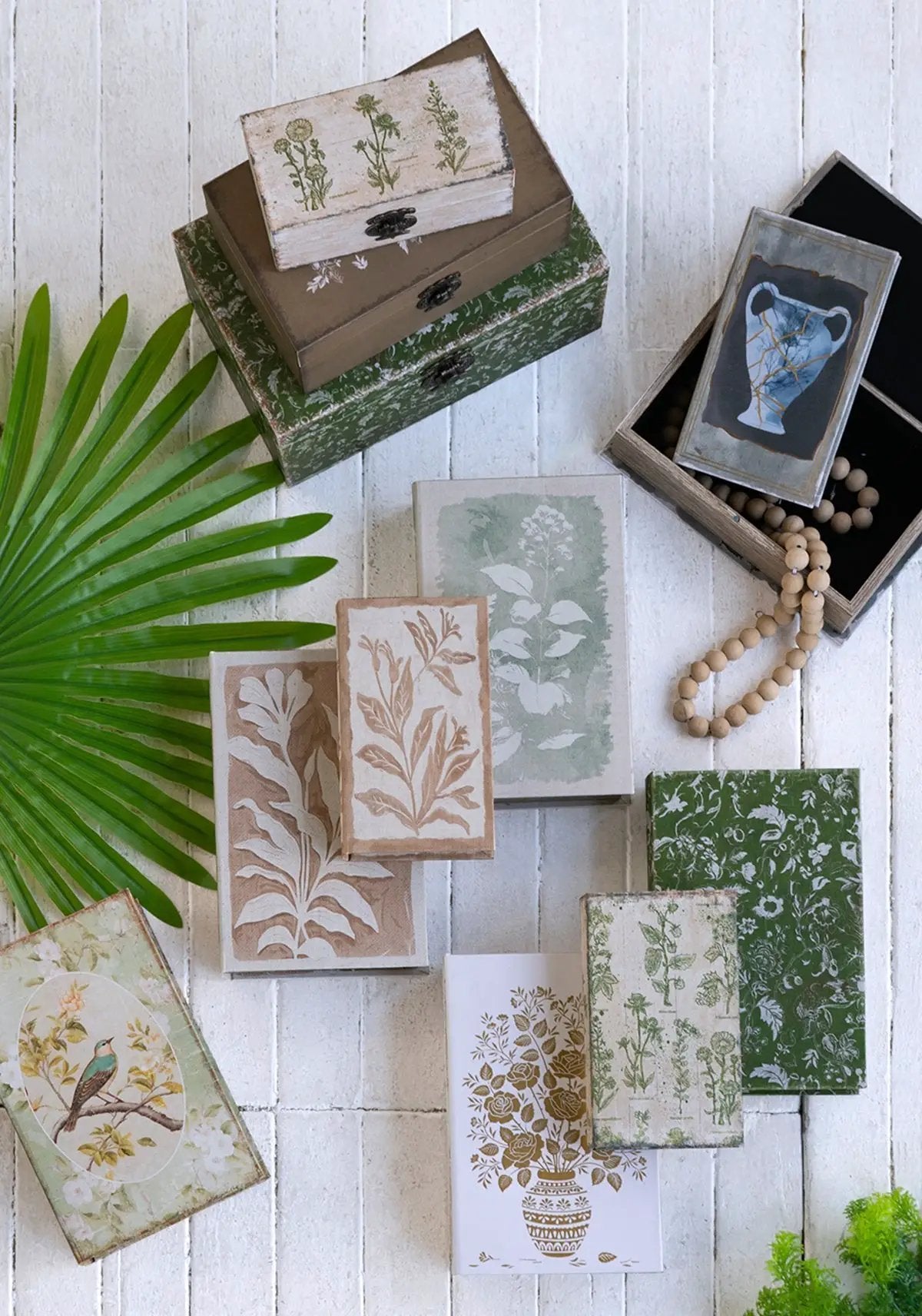 S/2 Decorative Book Boxes with Rustic Floral Patterns by HouseOfZazla