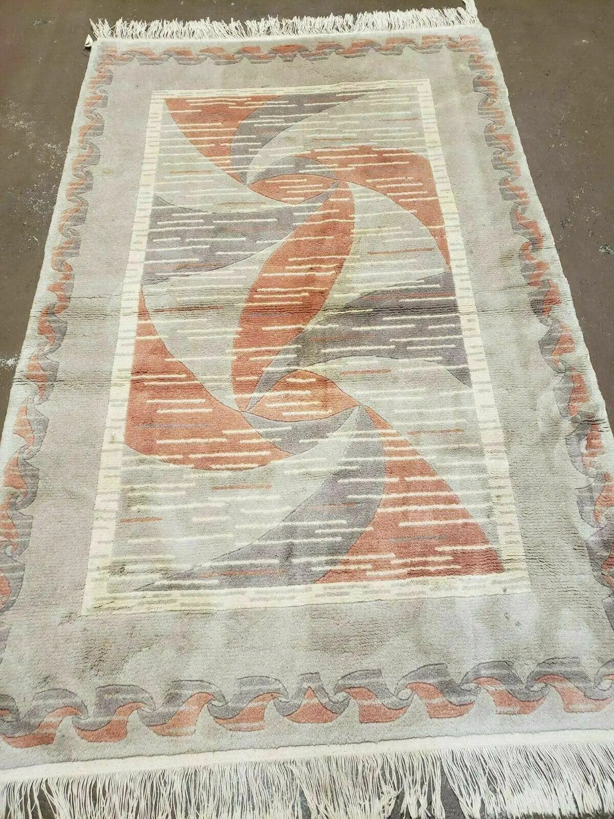 3' X 5' Handmade Modern Chinese Accent Rug - Silk on Cotton Carpet - Abstract Contemporary Design - Beige and Orange by Jewel Rugs