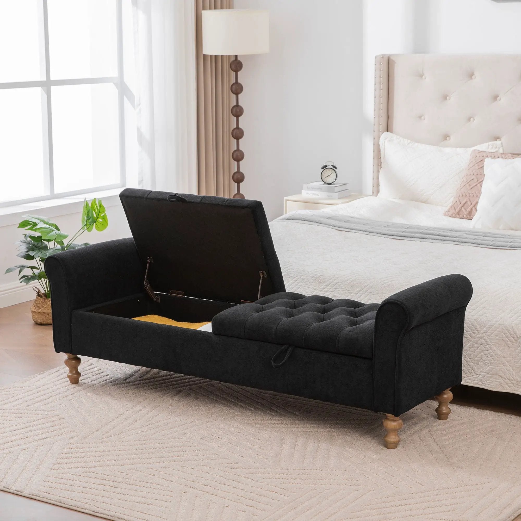 Modern Upholstered Storage Bench With Rolled Armrests] by HouseOfZazla
