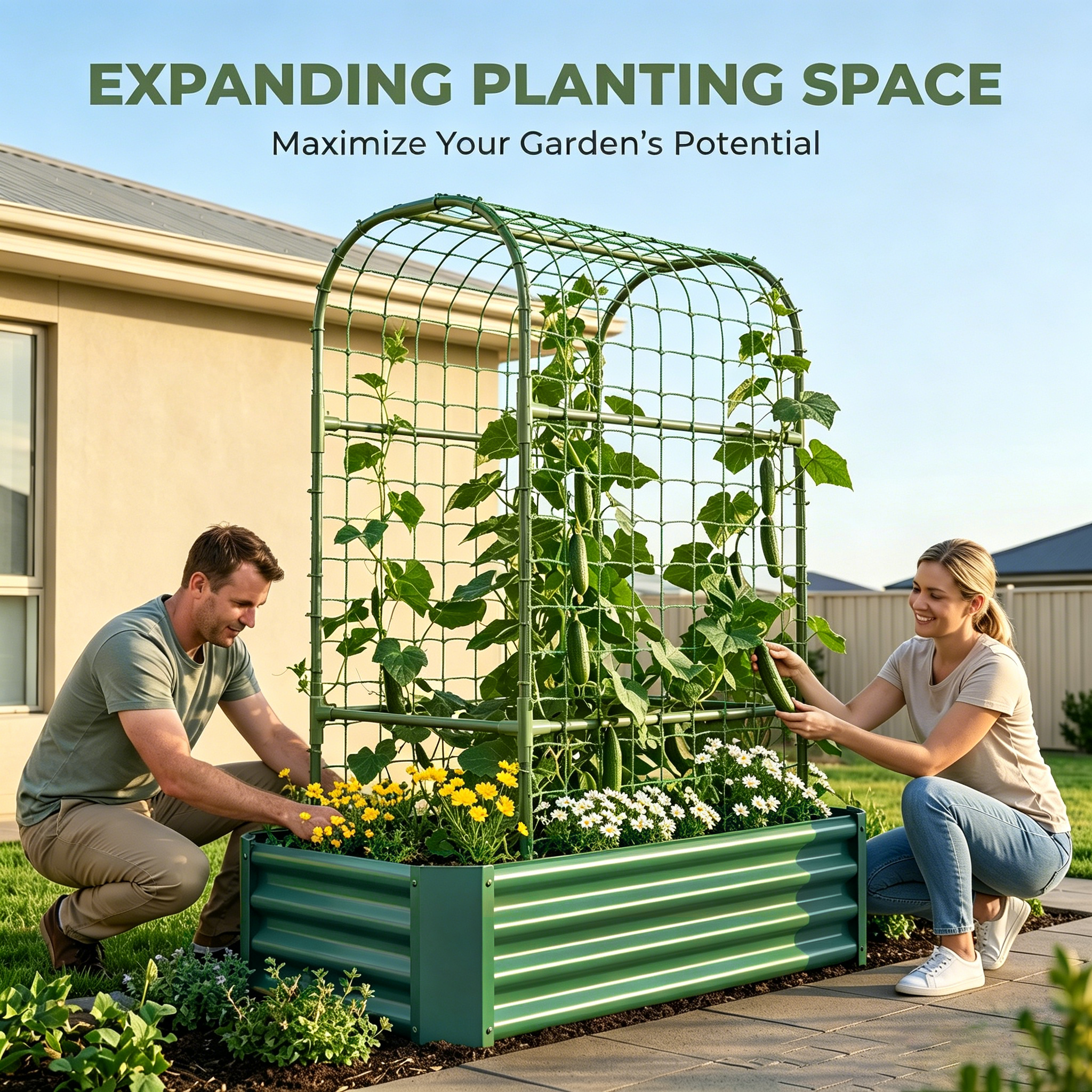 2-in-1 Raised Garden Bed with Trellis - 59" Tall Arch Planter by HouseOfZazla