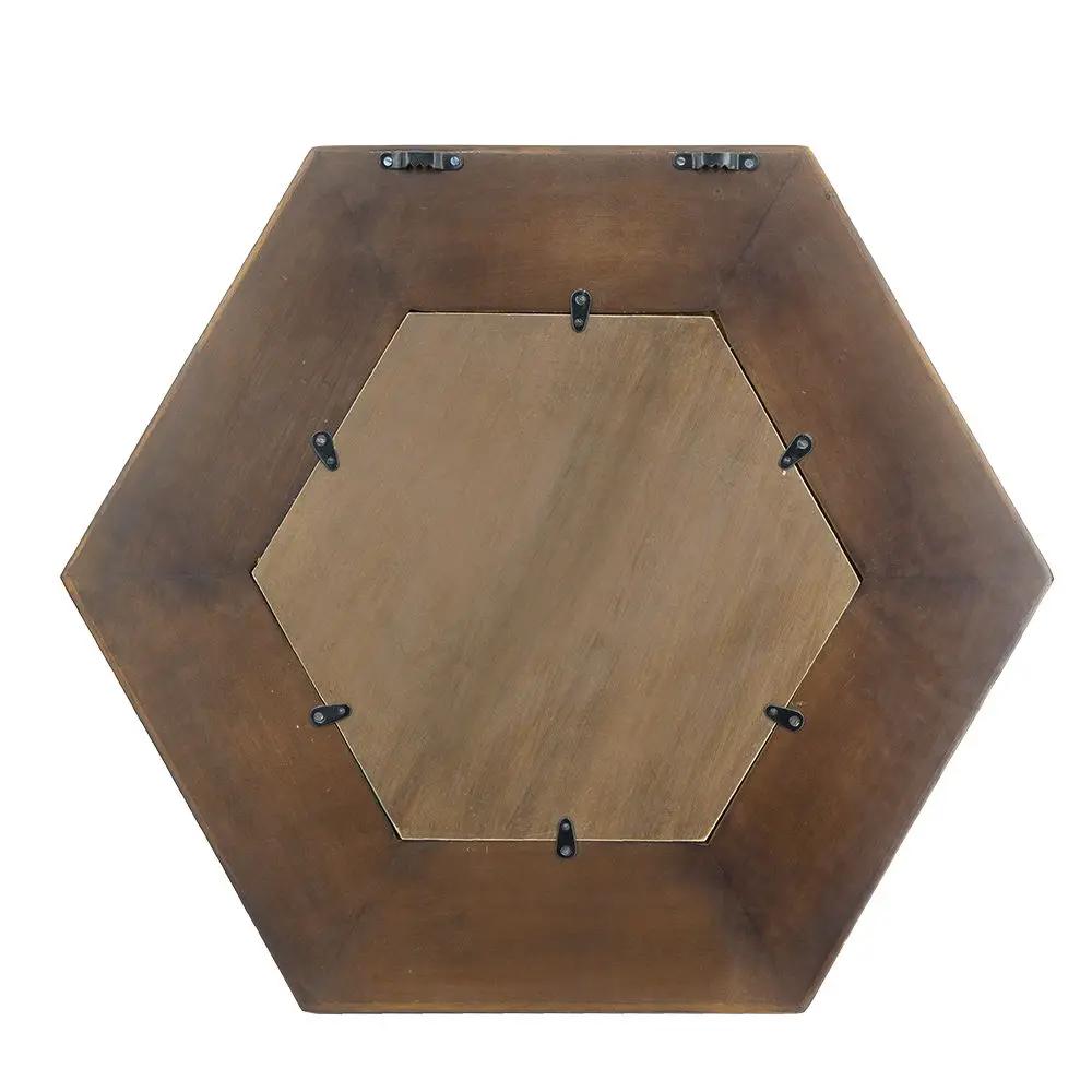 Hexagon Mirror With Natural Wood Frame, Wall Decor For Living Room Bathroom Hallway by Unique Piece Furniture