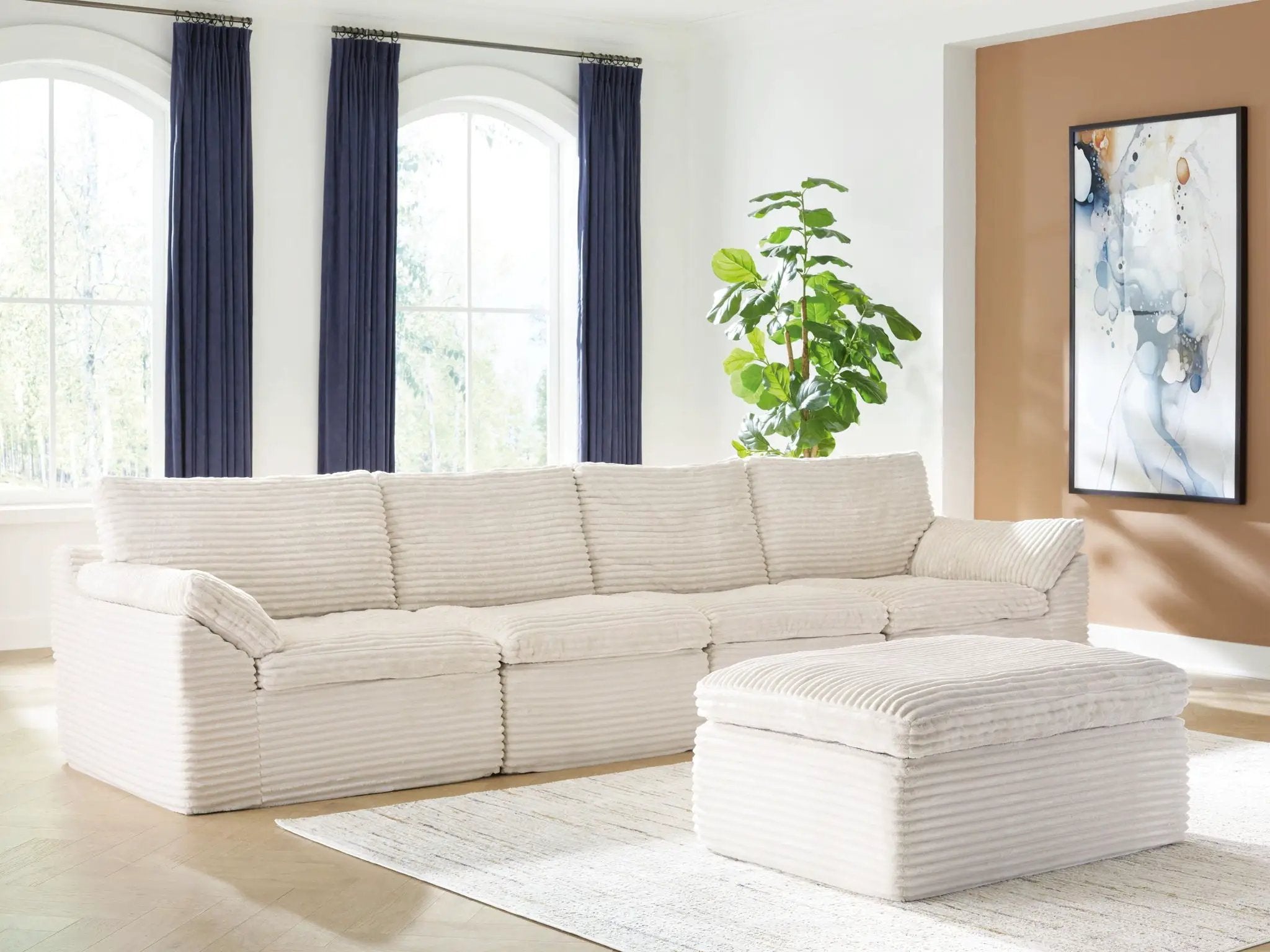 Fannin - 4-Piece Sectional With Ottoman - Ivory by Unique Piece Furniture