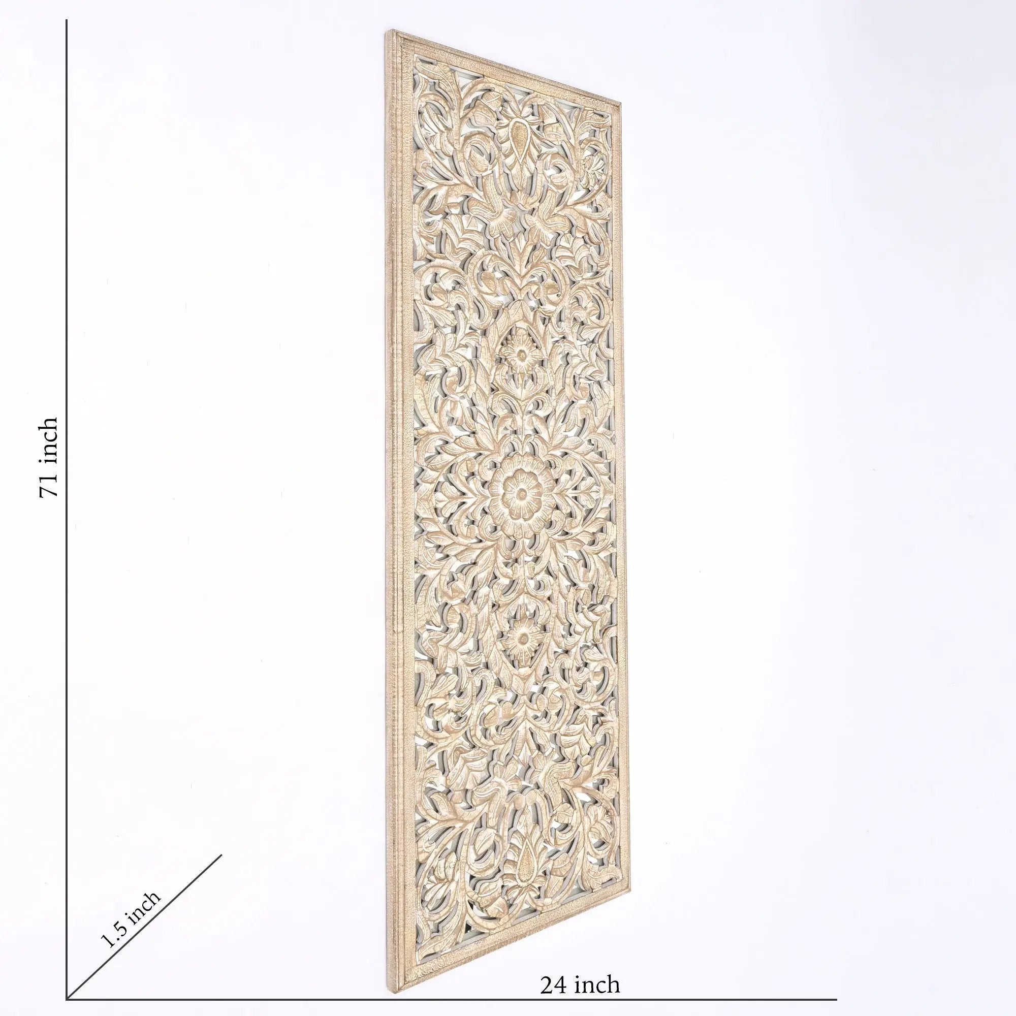 Floral Hand Carved Mandala Rectangle Wall Decor With Mirror - Antique Brown / White by Unique Piece Furniture