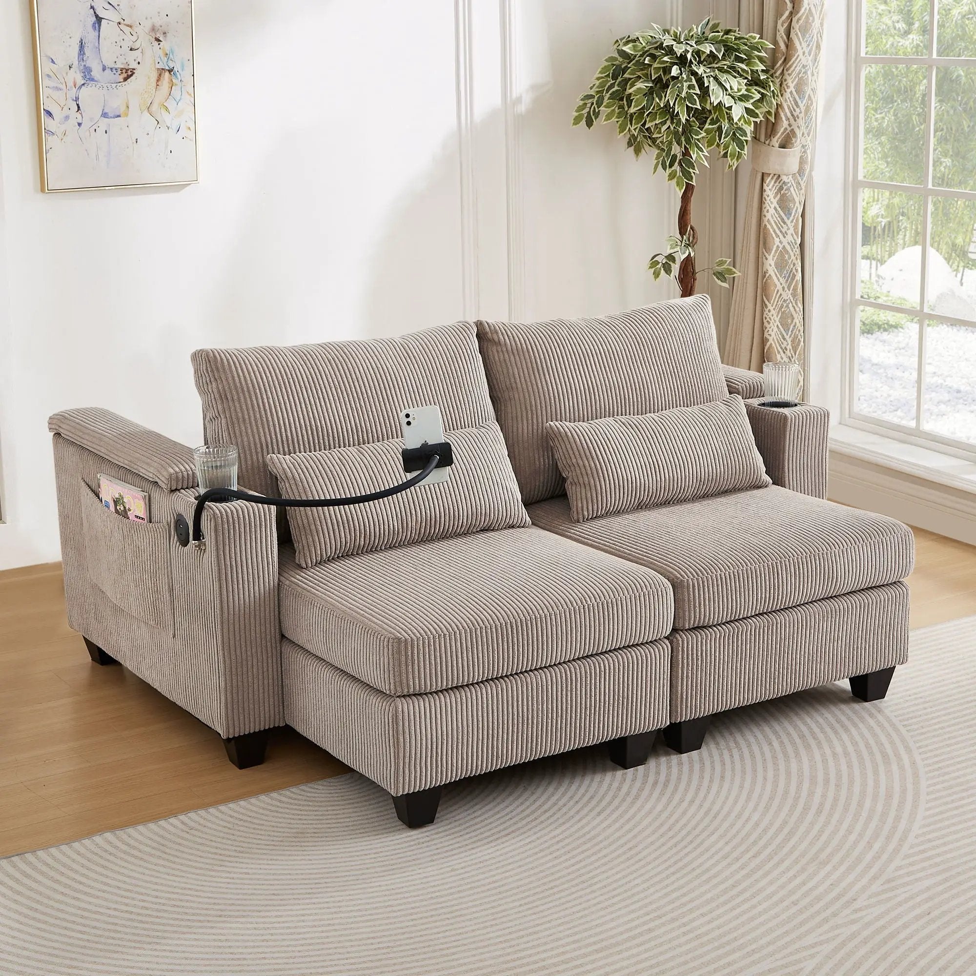 Convertible Chaise Lounge Sofa Chair With USB Ports, Cup Holders, Phone Holder And Storage by Unique Piece Furniture