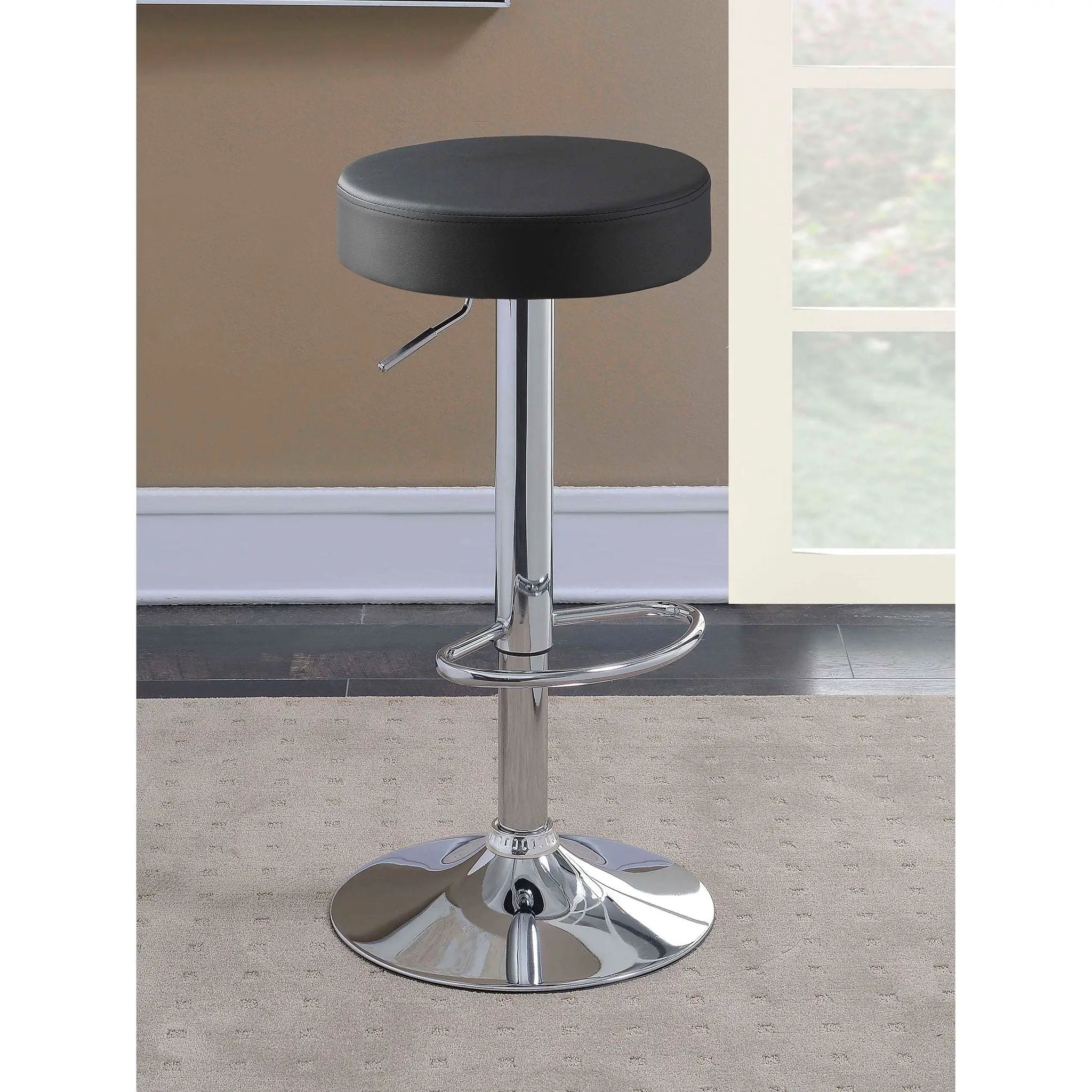 Adjustable Hydraulic Bar Stool With Base And Padded Seat - Black / Silver by HouseOfZazla