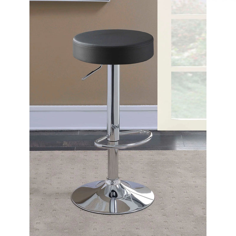 Adjustable Hydraulic Bar Stool With Base And Padded Seat - Black / Silver by HouseOfZazla