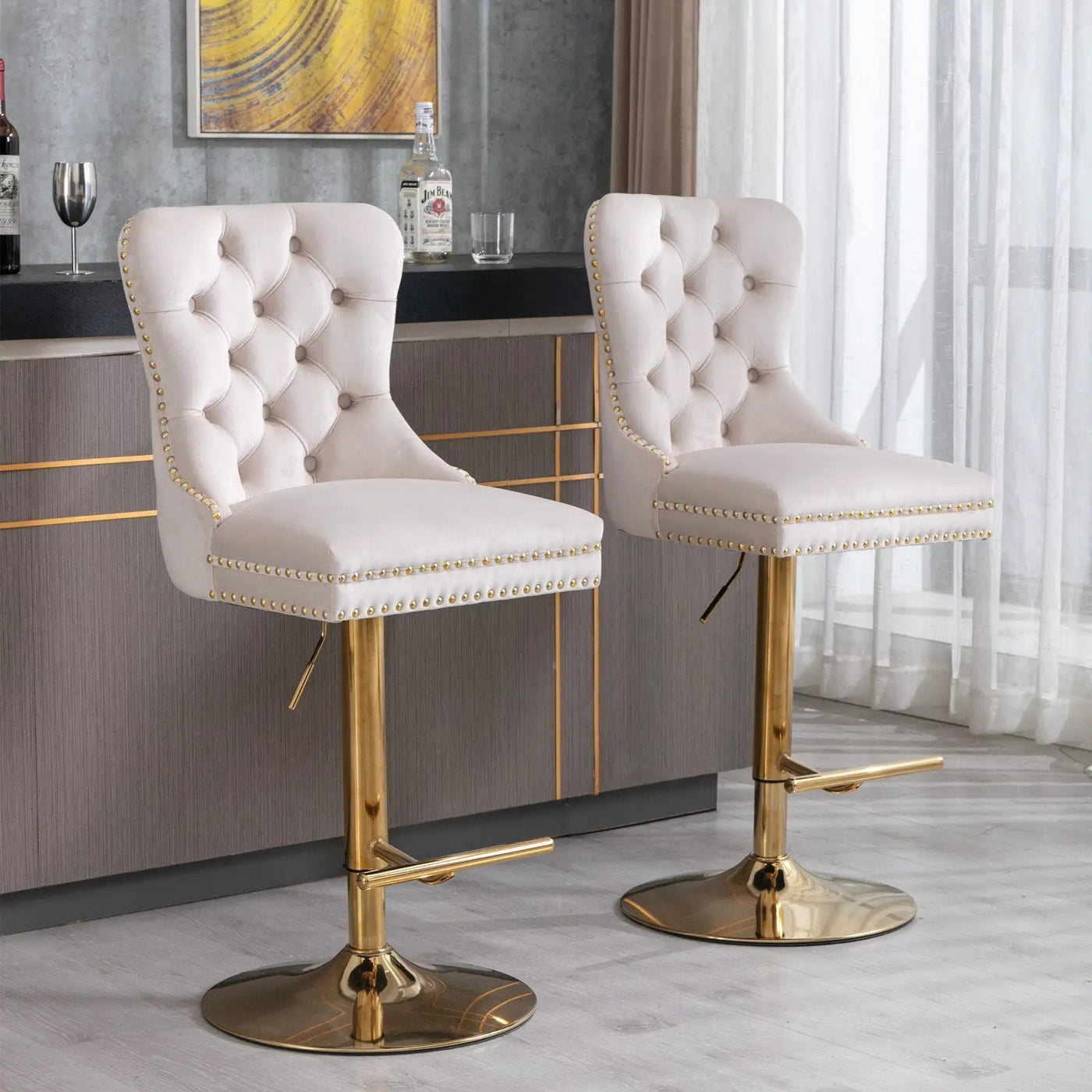Thick Swivel Barstools Adjusatble Seat Height From 25-33", Modern Upholstered Bar Stools With Backs Comfortable Tufted For Home Pub And Kitchen Island (Set of 2) by HouseOfZazla