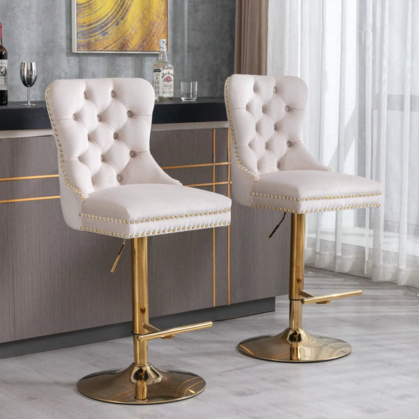 Thick Swivel Barstools Adjusatble Seat Height From 25-33", Modern Upholstered Bar Stools With Backs Comfortable Tufted For Home Pub And Kitchen Island (Set of 2)