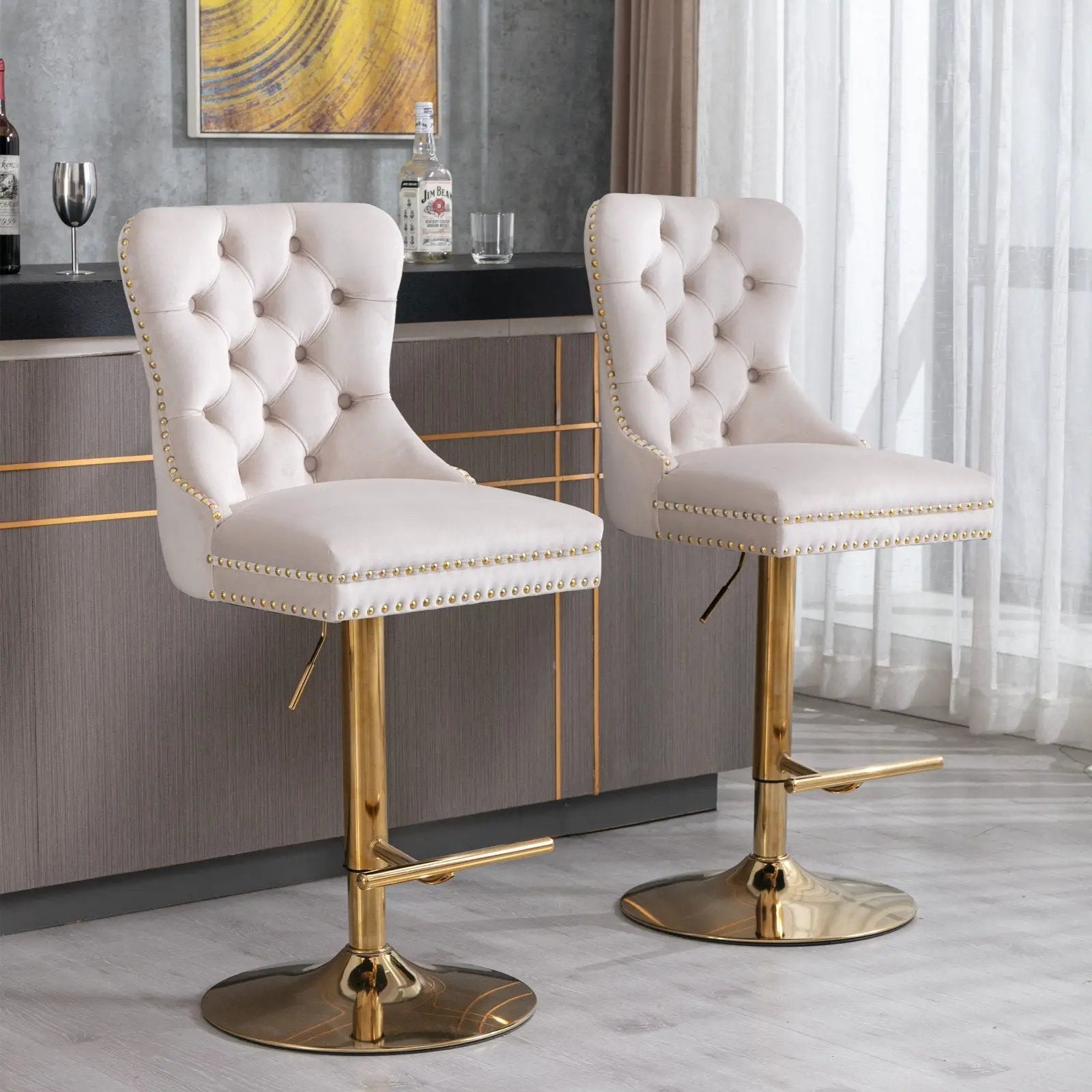 Thick Swivel Barstools Adjusatble Seat Height From 25-33", Modern Upholstered Bar Stools With Backs Comfortable Tufted For Home Pub And Kitchen Island (Set of 2) by HouseOfZazla
