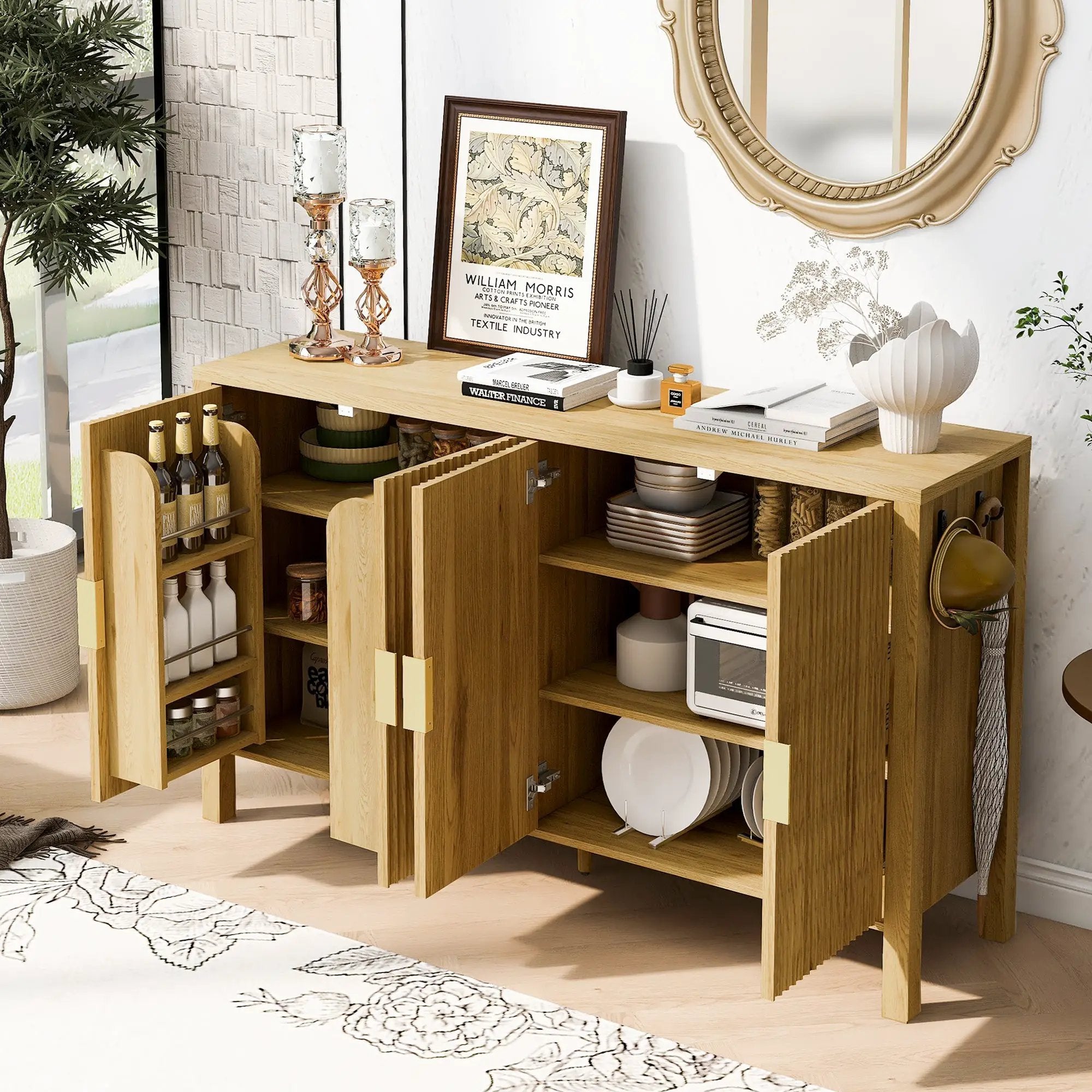U_STYLE Modern 57.5" Stripe Door Storage Cabinet by HouseOfZazla