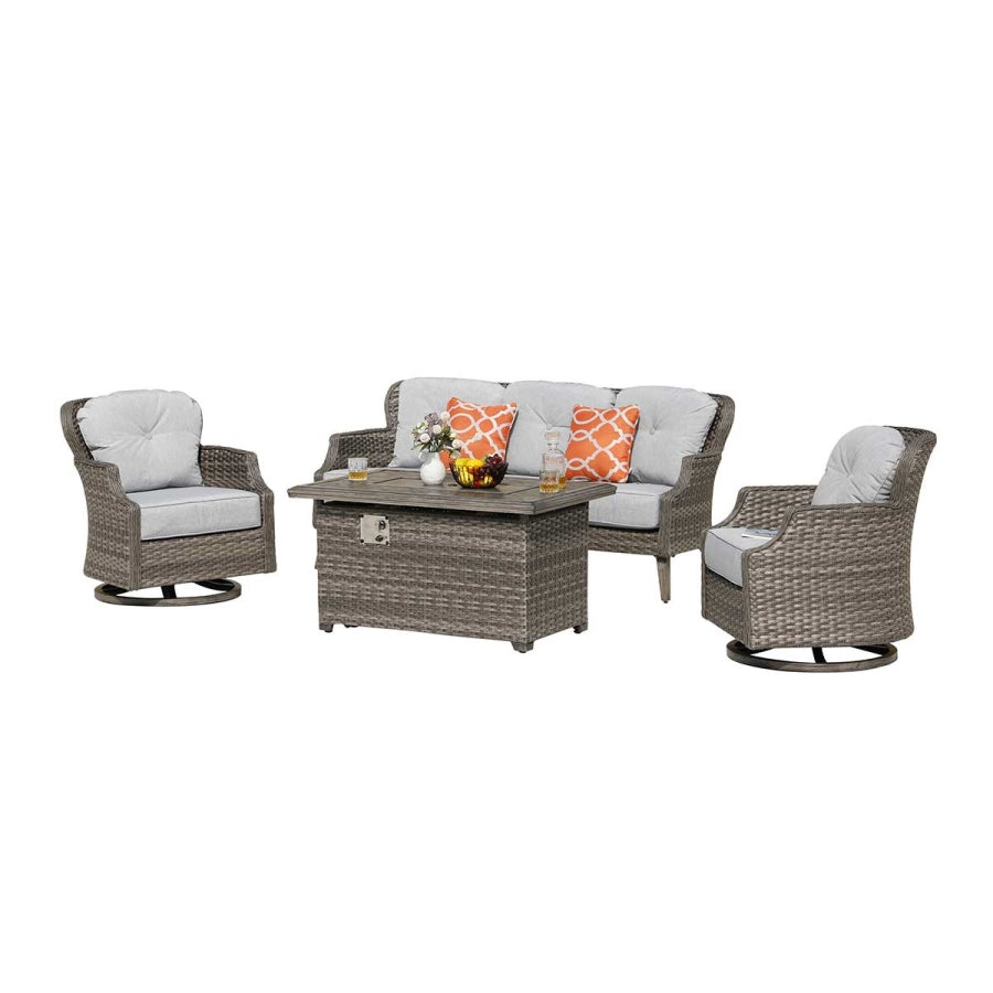 Tenaya 4-Piece Firepit Set with Swivel Rocking Chairs by Outdoor-USA®