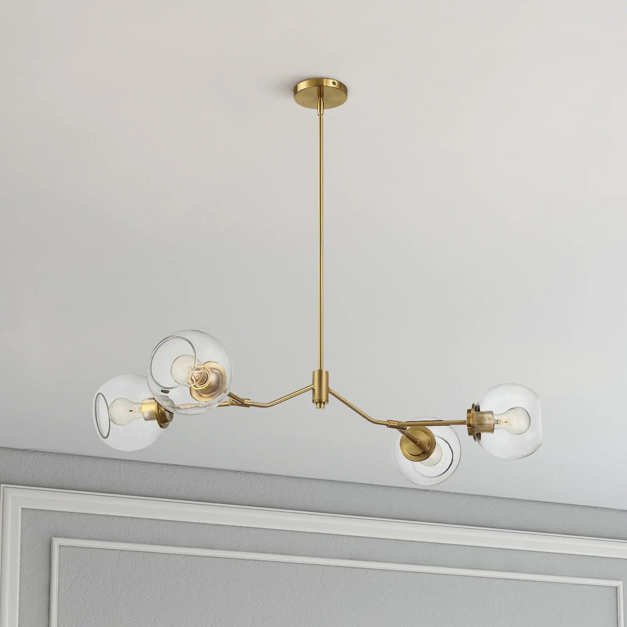 Jewel - 4 Lights Chandelier Ceiling Hanging Light Fixture - Clear / Gold by Unique Piece Furniture