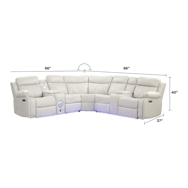 Lacrosse - Power Reclining Sectional Sofa & Bluetooth Speakers, LED Lights, Console Storage, Cup Holders And USB Charging - Beige by HouseOfZazla