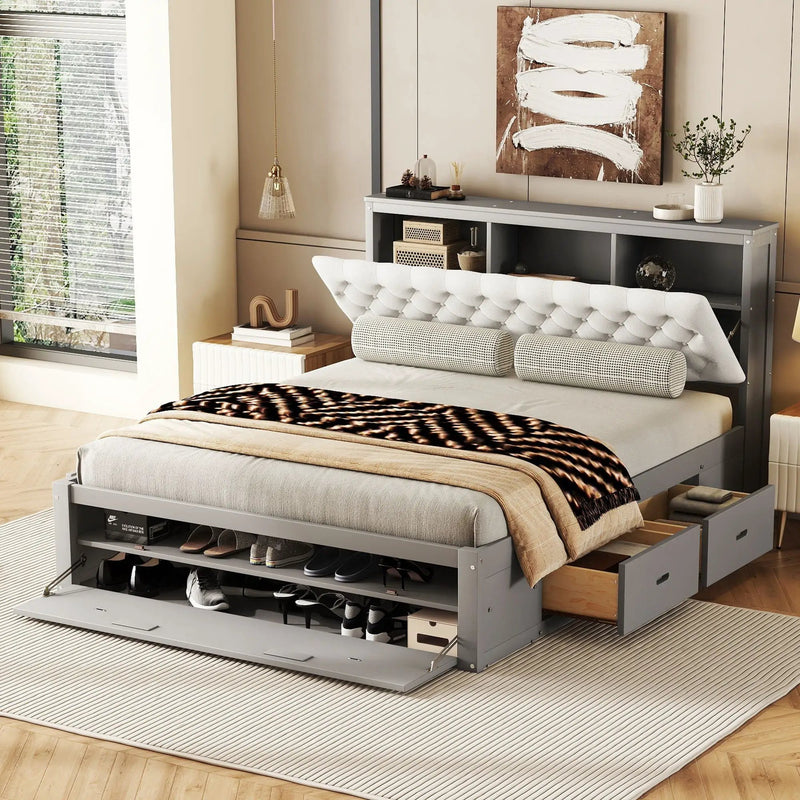 Platform Bed With Storage Headboard, Shoe Rack And 4 Drawers by Unique Piece Furniture