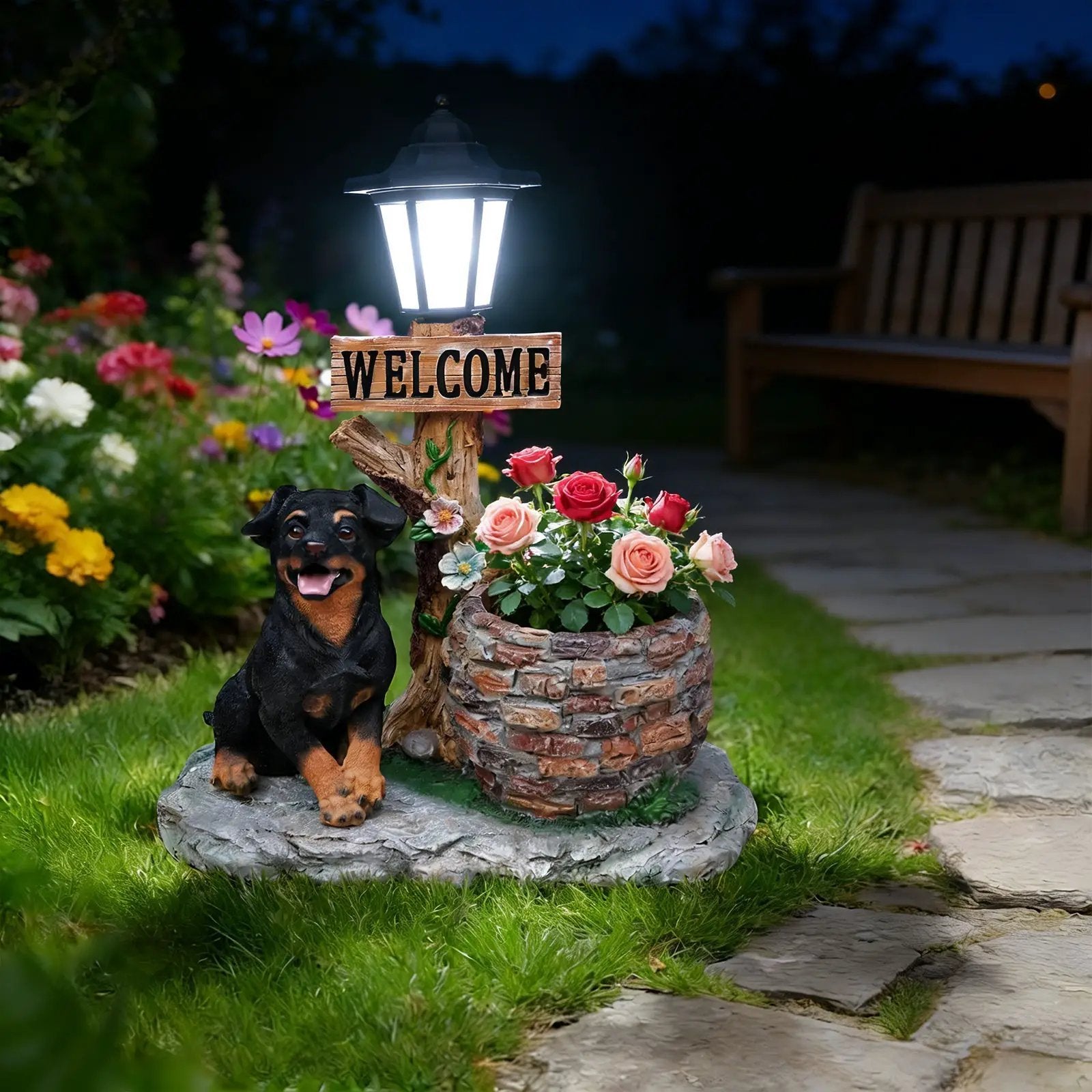 Puppy Dog Solar Planter Outdoor Statue by HouseOfZazla