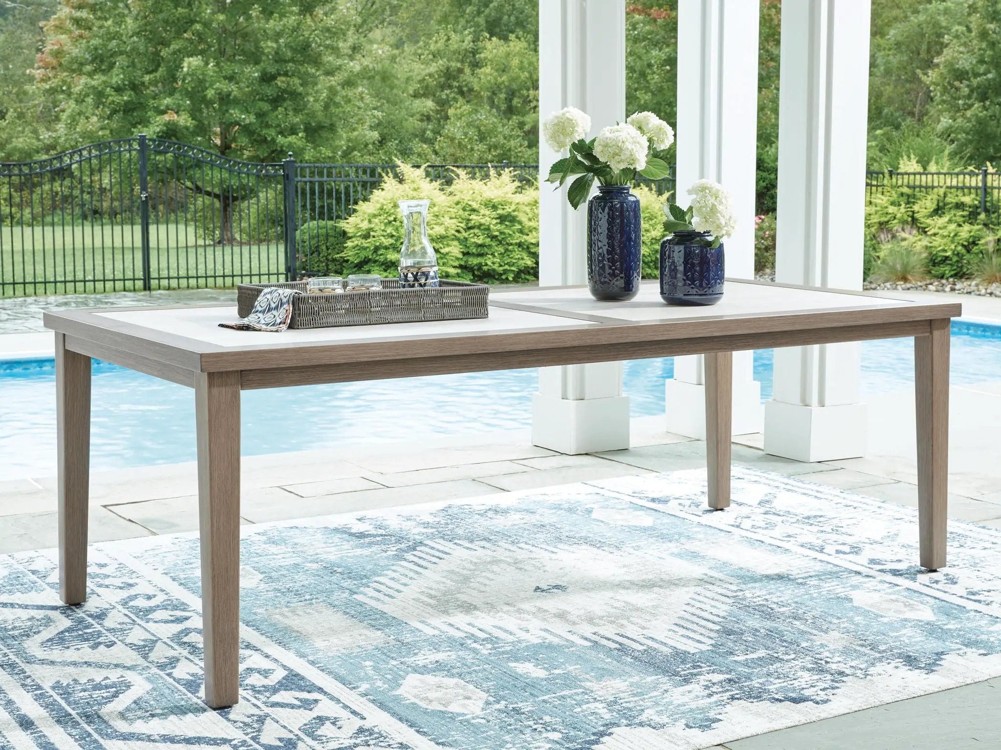 Rainier Ranch - Rectangle Dining Table With Umbrella Option - Brown / Beige by Unique Piece Furniture