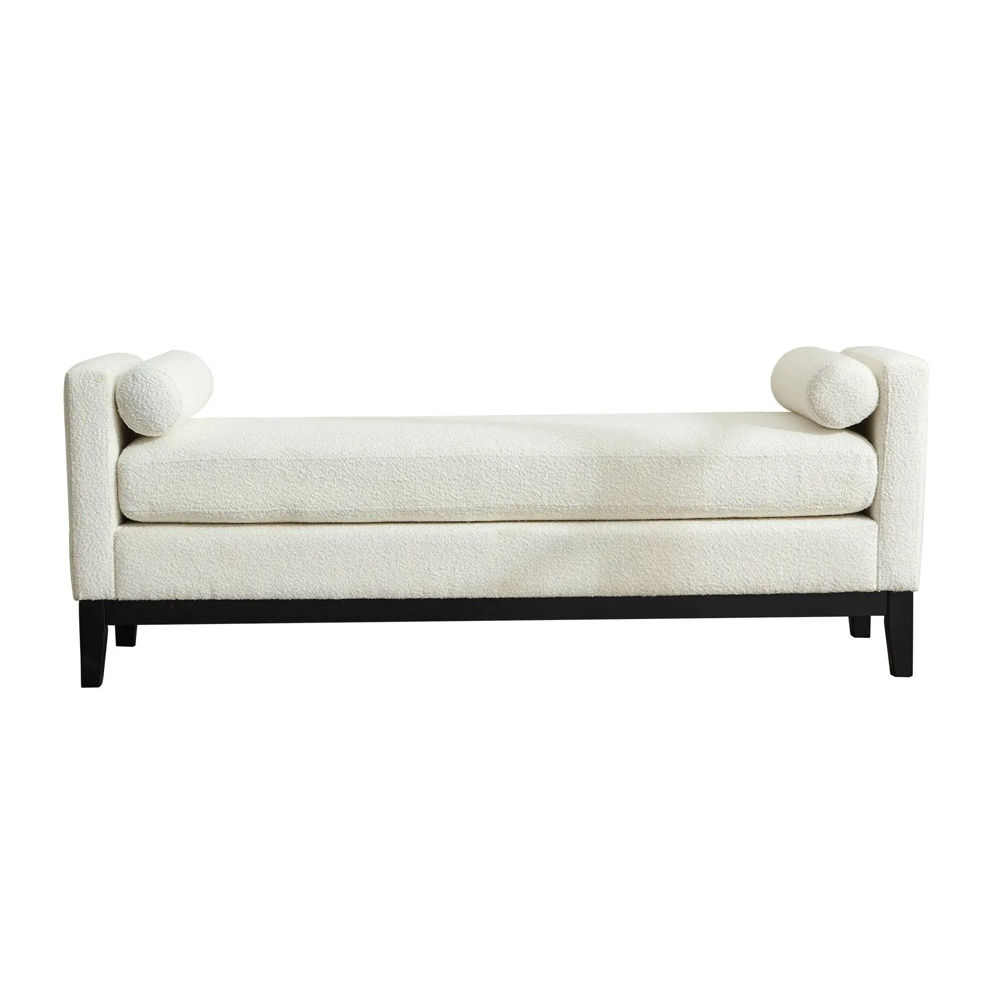 Elegant Upholstered Bench, Daybed, Ottoman With Wood Legs & Bolster Pillows - Ivory Boucle by Unique Piece Furniture