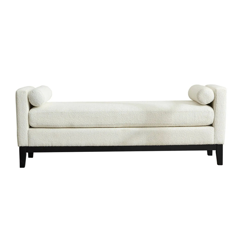 Elegant Upholstered Bench, Daybed, Ottoman With Wood Legs & Bolster Pillows - Ivory Boucle by Unique Piece Furniture