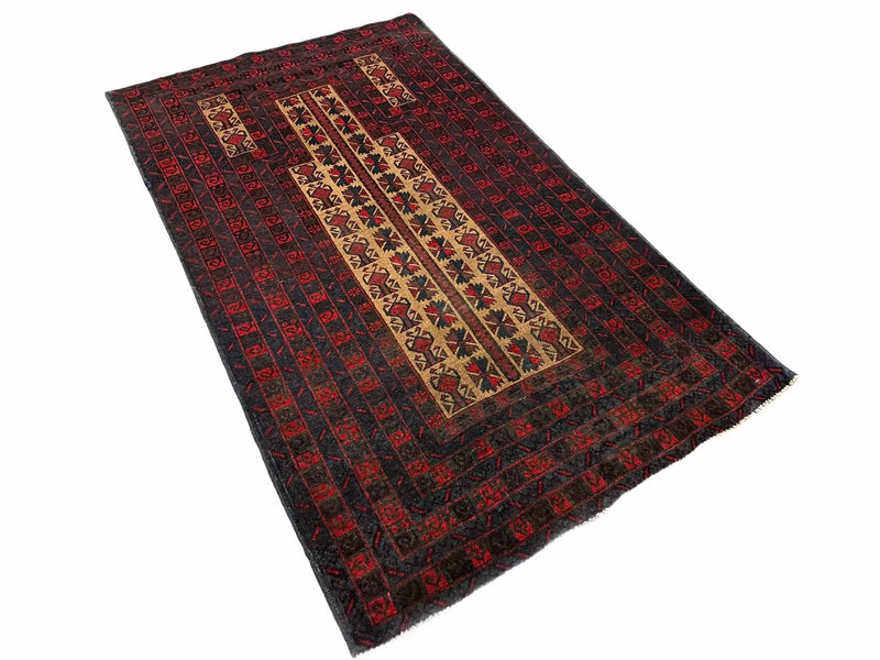 3 X 3.5 New Vintage Handmade Wool Rug Tribal Turkoman Balouch Red Prayer Rug by Jewel Rugs