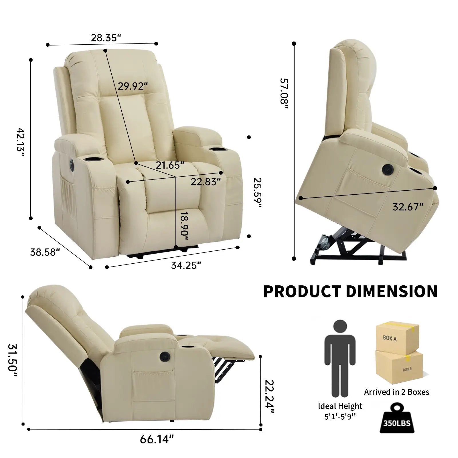 Beige PU Infinite Position Power Lift Recliner Chair by HouseOfZazla