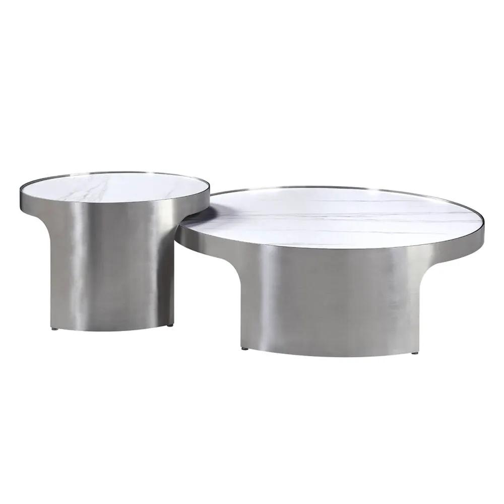 Abilene - Nesting Coffee Table Set - Marble Top & Brush Silver by Unique Piece Furniture