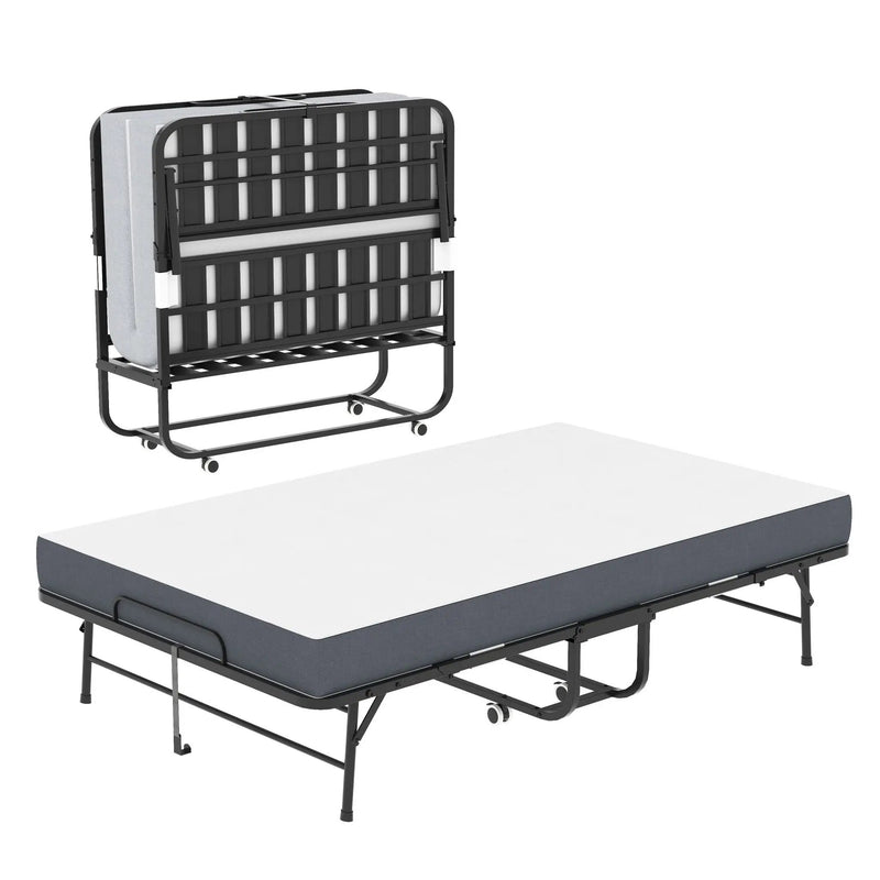 Twin Wide Folding Bed For Tall People, Extra Long & Wide Rollaway With Memory Foam, Heavy-Duty Capacity Guest, Spacious Portable Cot - Black by Unique Piece Furniture