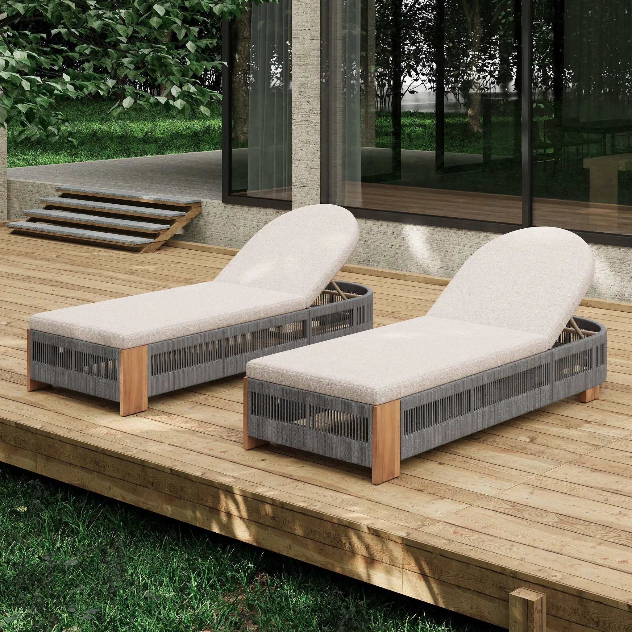 Outdoor Acacia Wood Patio Adjustable Lounge Chair Set of 2 by HouseOfZazla