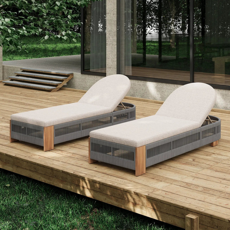 Outdoor Acacia Wood Patio Adjustable Lounge Chair Set of 2 by HouseOfZazla