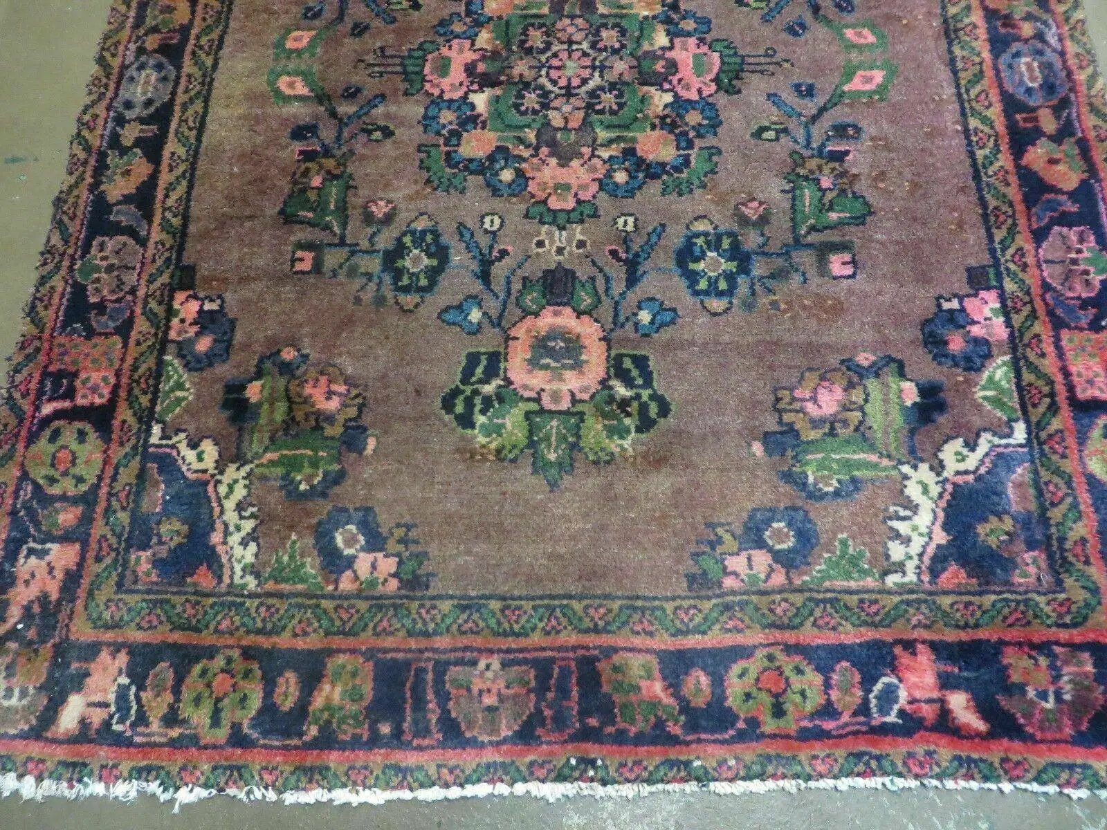 3 x 7 Antique Persian Hamadan Nahavand Rug, Tribal Runner Rug , Handmade Oriental Wool Rug, Vegetable Dyed, Purple-Red & Dark Blue, 3x7 Rug by Jewel Rugs