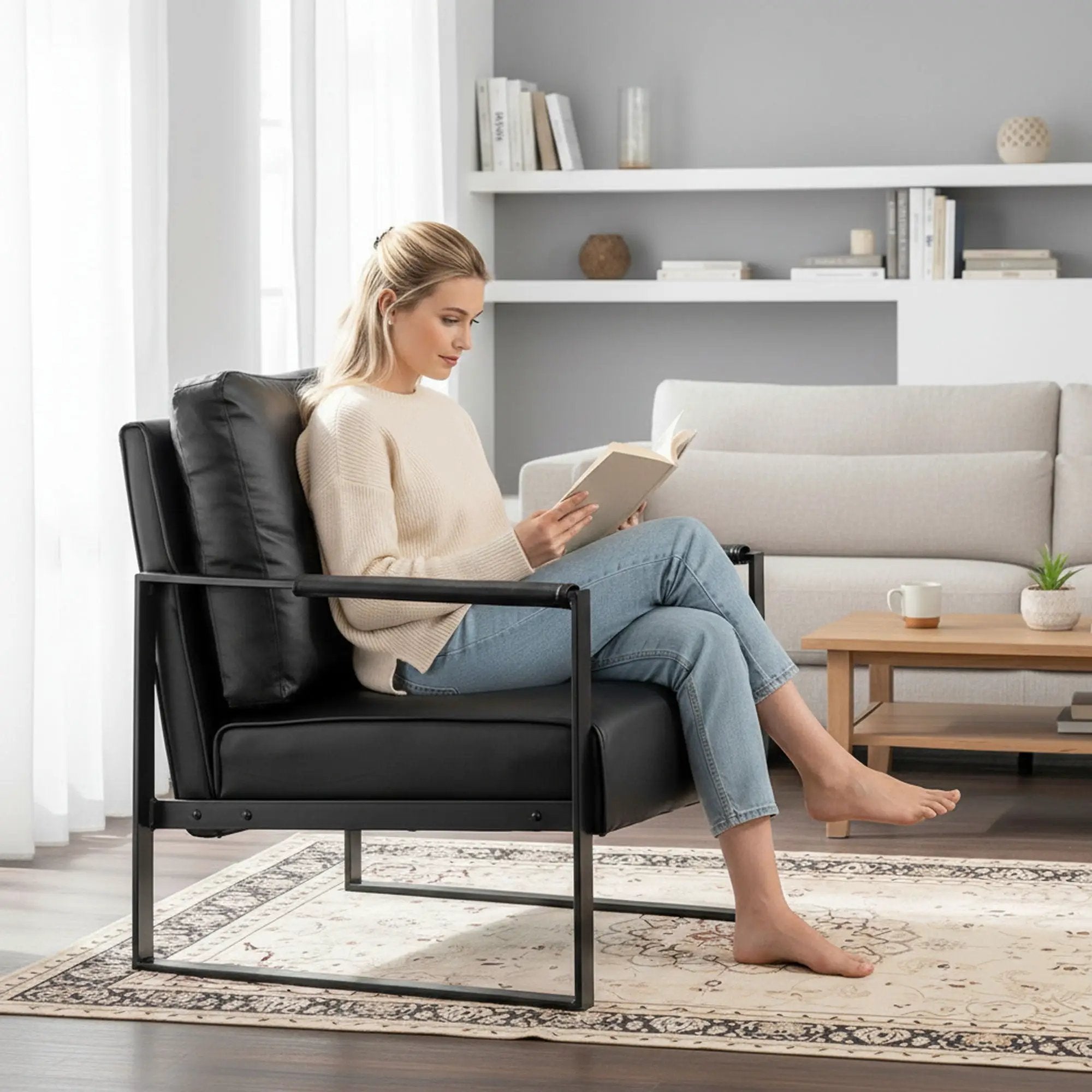 Classic Mid Century Modern Accent Chair With Durable Square Metal Frame, Armchair by Unique Piece Furniture