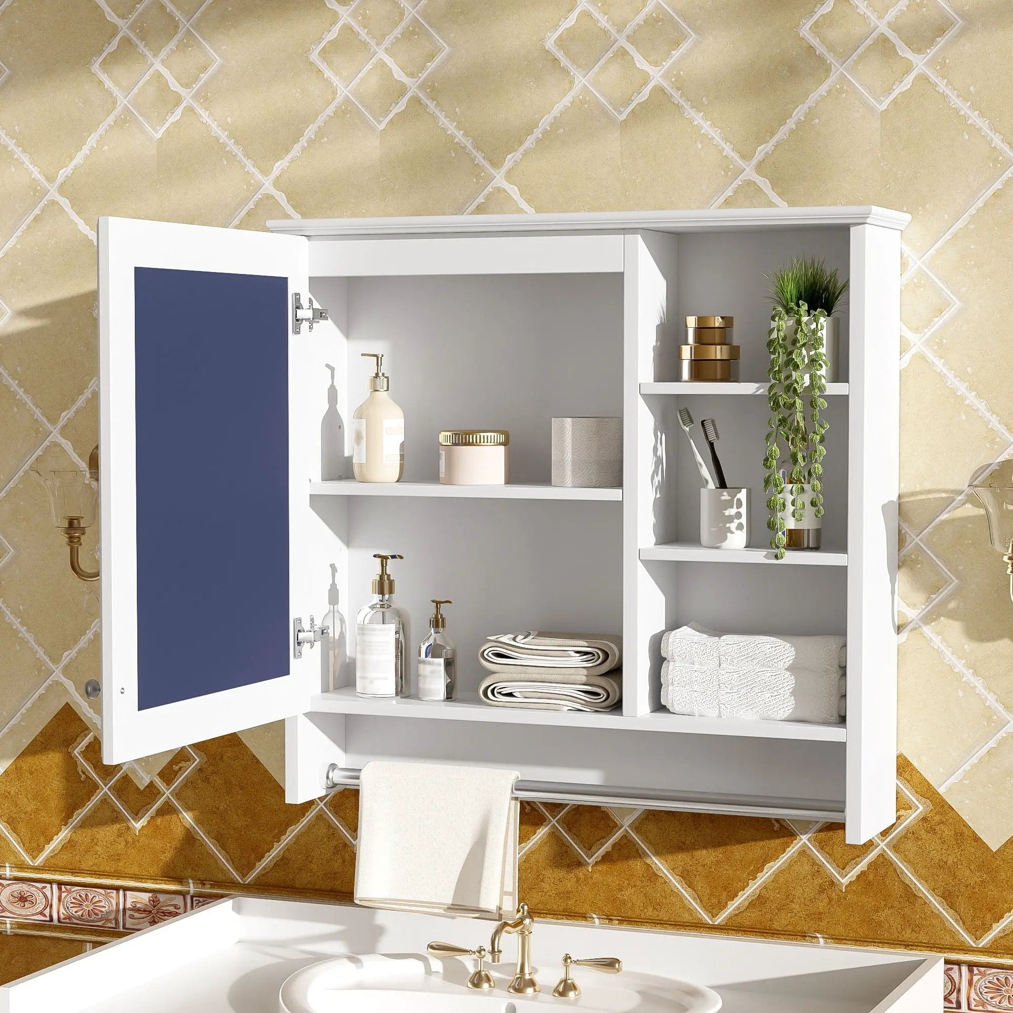 Wall Mount 2 In 1 Mirror Cabinet With Adjustable Shelf, Soft-Closing Hinges by Unique Piece Furniture