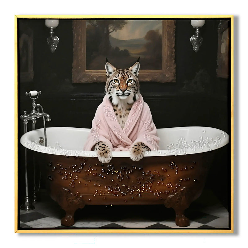 Tiger In Bathtub Wall Art Print Poster, Bathroom Decor Posters Prints For Restroom - Pink / White by Unique Piece Furniture
