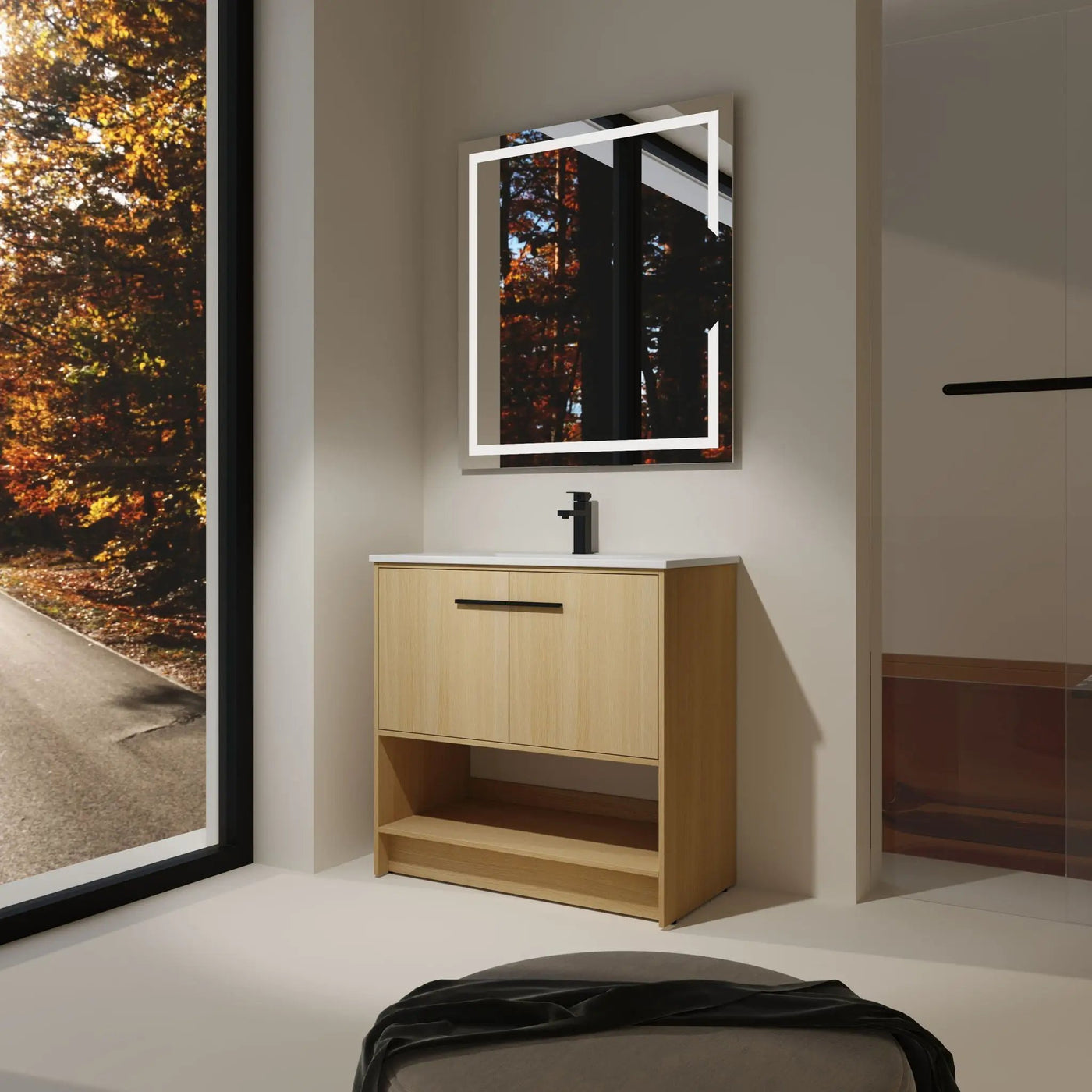 Modern Bathroom Vanity With Ceramic Sink, Freestanding Cabinet, Soft Closing Doors by HouseOfZazla