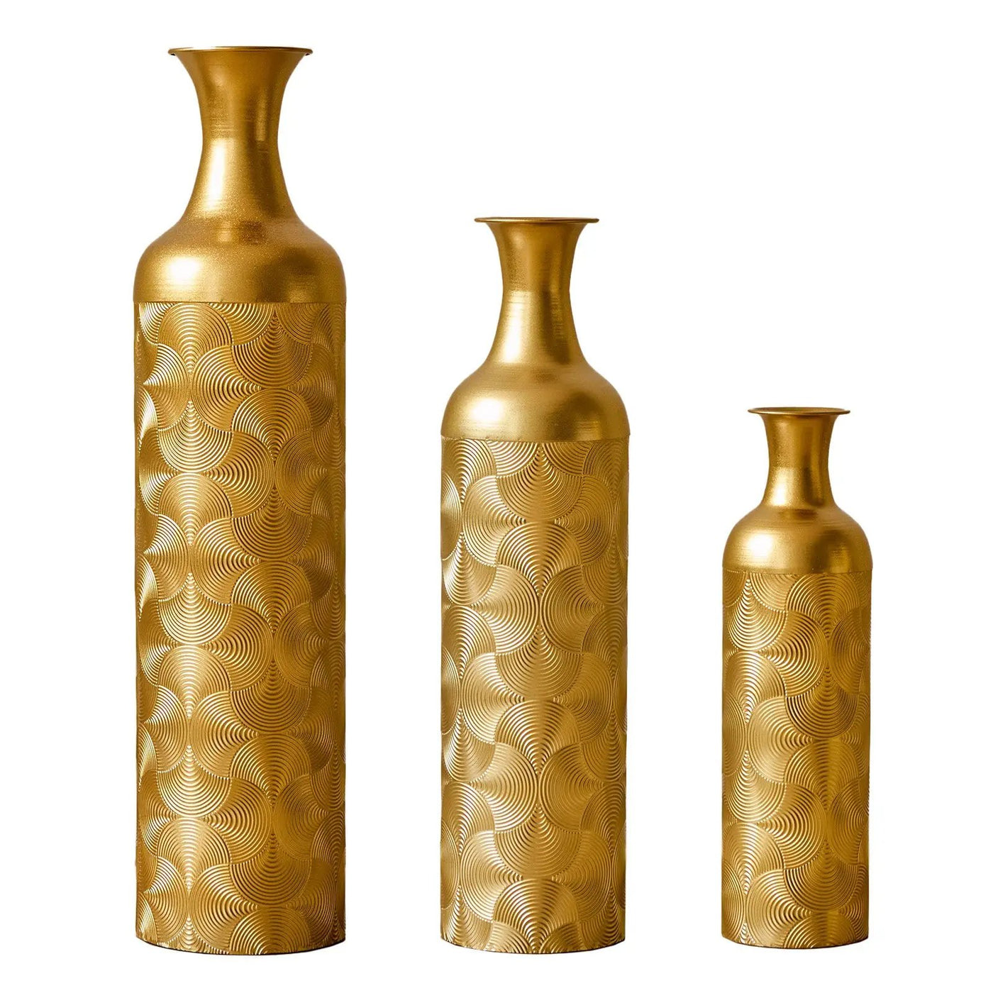 3 Pack Semi-Handcrafted Gold Metal Vase Collection by HouseOfZazla