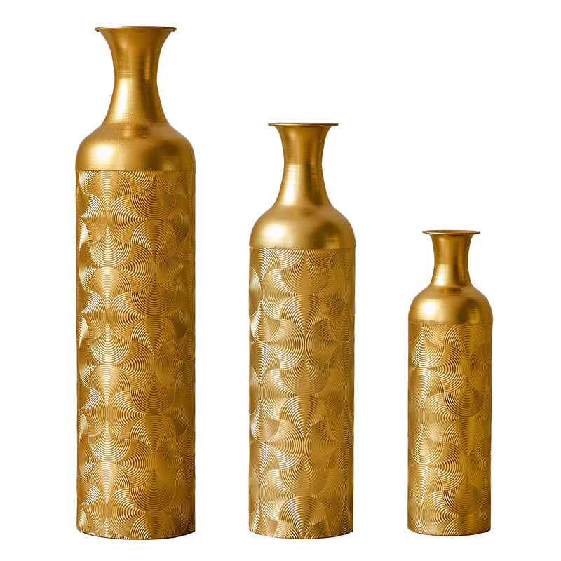 3 Pack Semi-Handcrafted Gold Metal Vase Collection by HouseOfZazla