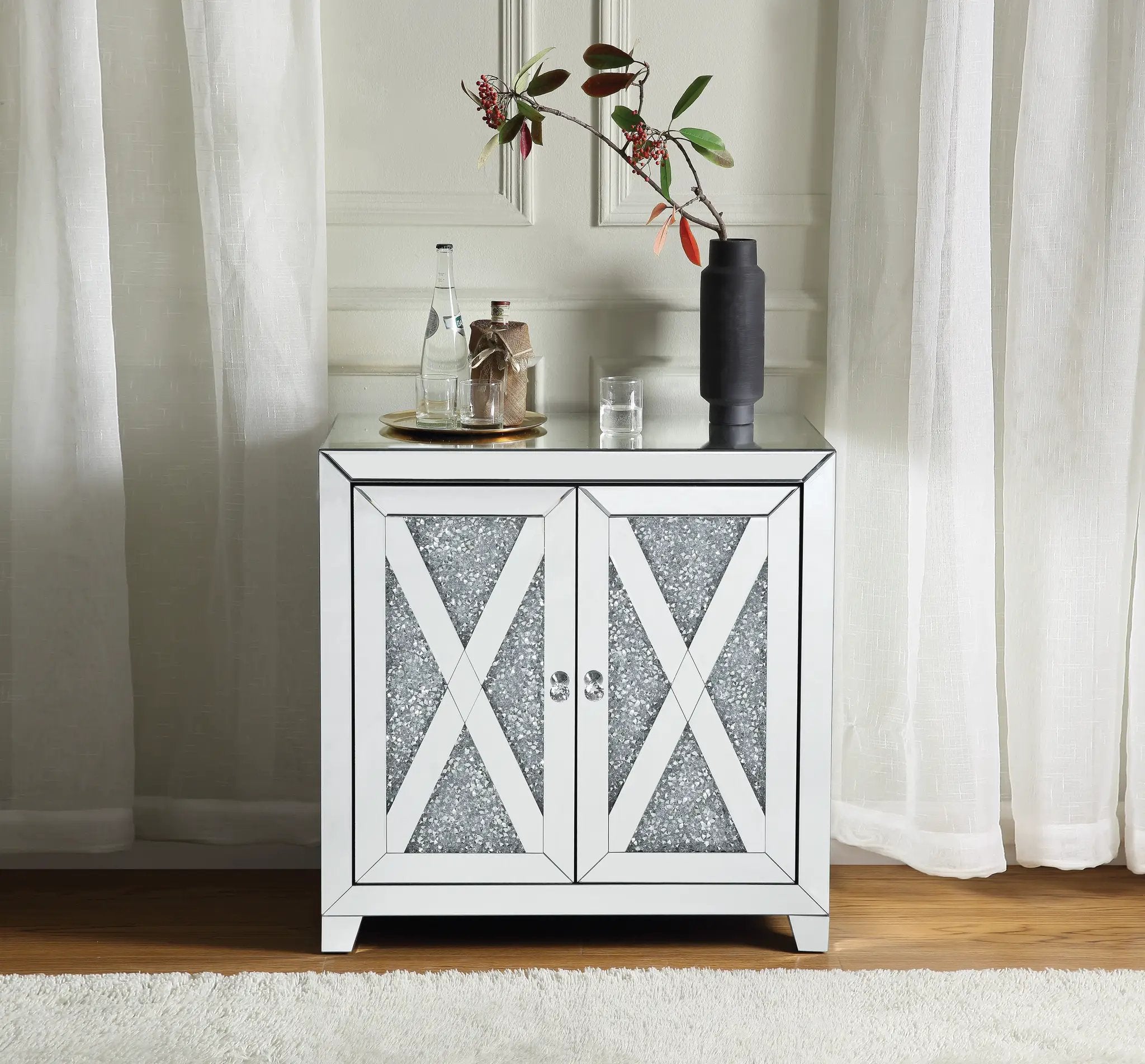 Noralie Mirrored & Faux Diamonds Console Cabinet by HouseOfZazla