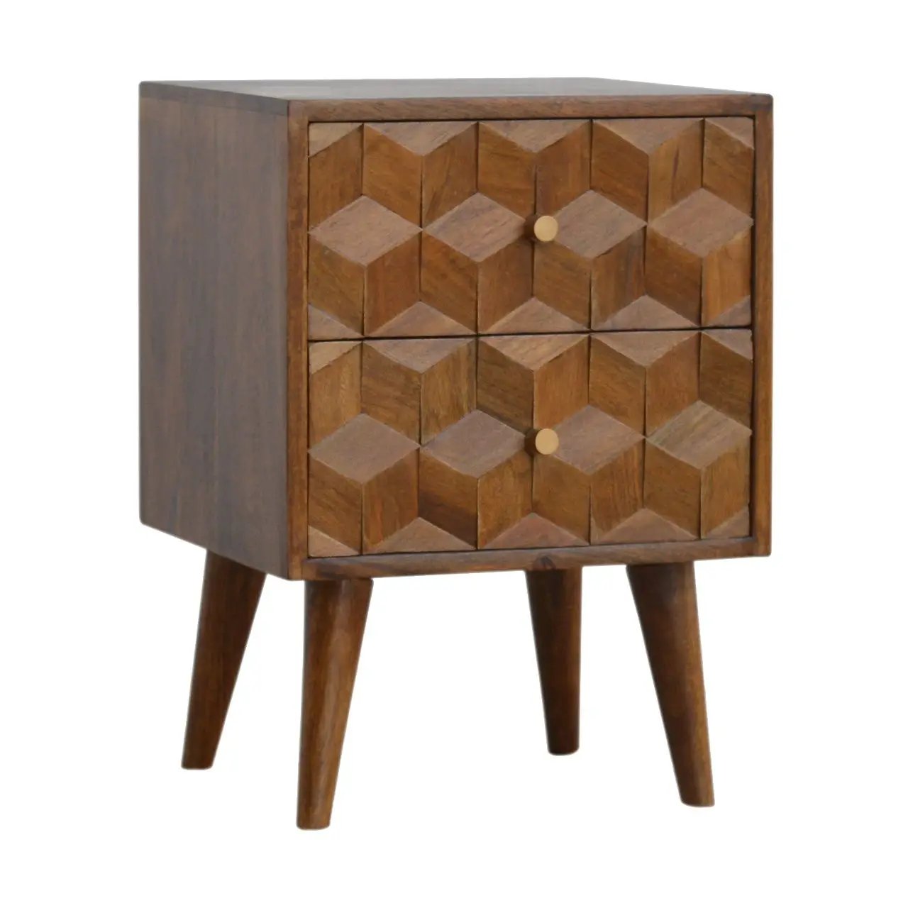Cube Carved Bedside Table Nightstand - Chestnut by Unique Piece Furniture