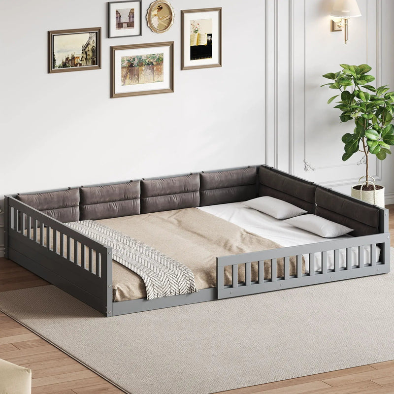 Upholstered Platform Bed With Guardrail And Pillow by HouseOfZazla