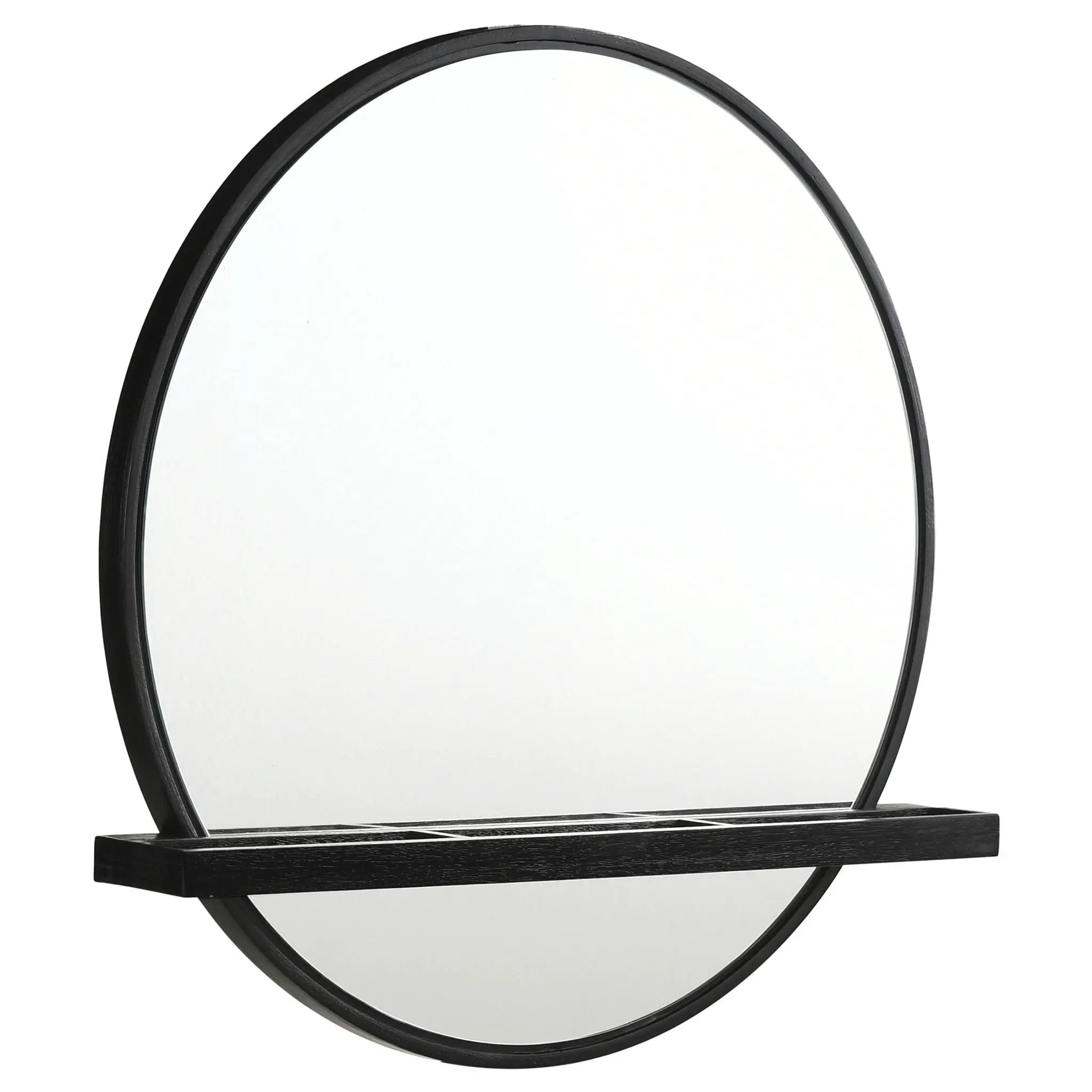 Arini Round Vanity Wall Mirror with Shelf Black by Unique Piece Furniture