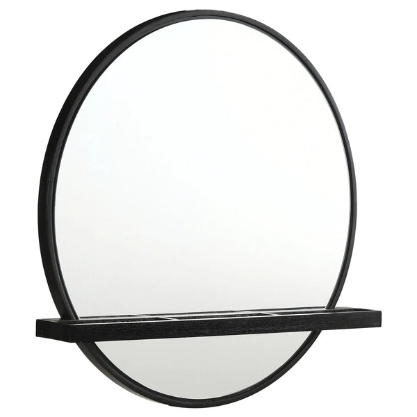 Arini Round Vanity Wall Mirror with Shelf Black