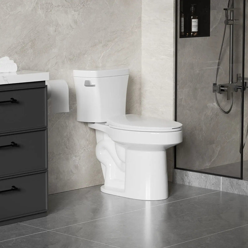 Gloss 2 Piece Toilet With 1.28 Gpf Tornado Flush, Rimless Bowl, Soft Closing Seat - Gloss White by HouseOfZazla