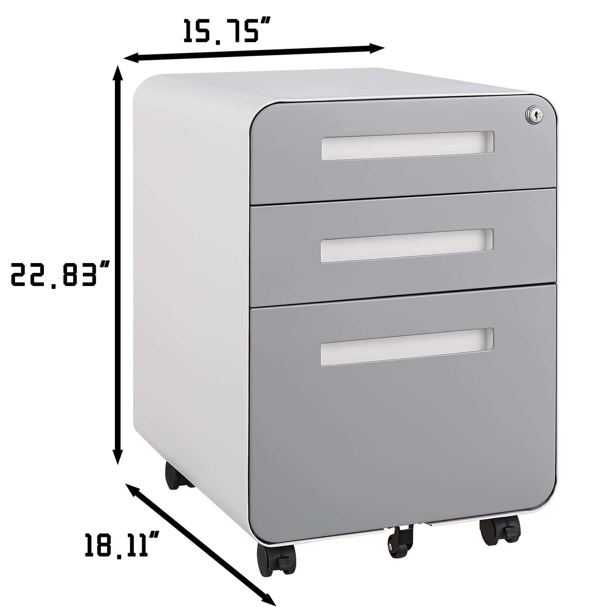 3 Drawer Mobile File Cabinet Under Desk Office, Simple Style Versatile Storage Cabinet For Legal / Letter / A4 Files, 5 Wheel Design Anti-Tilting Cold Rolled Steel Waterproof Moisture-Proof by Unique Piece Furniture