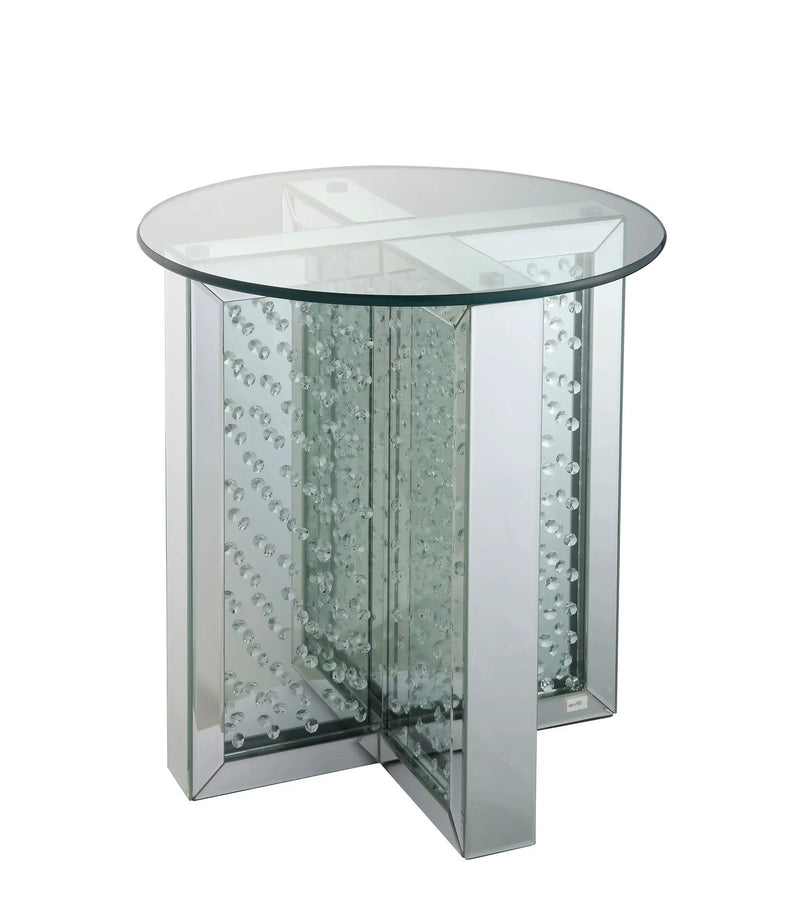 Nysa Mirrored & Faux Crystals End Table (Assembled) by HouseOfZazla