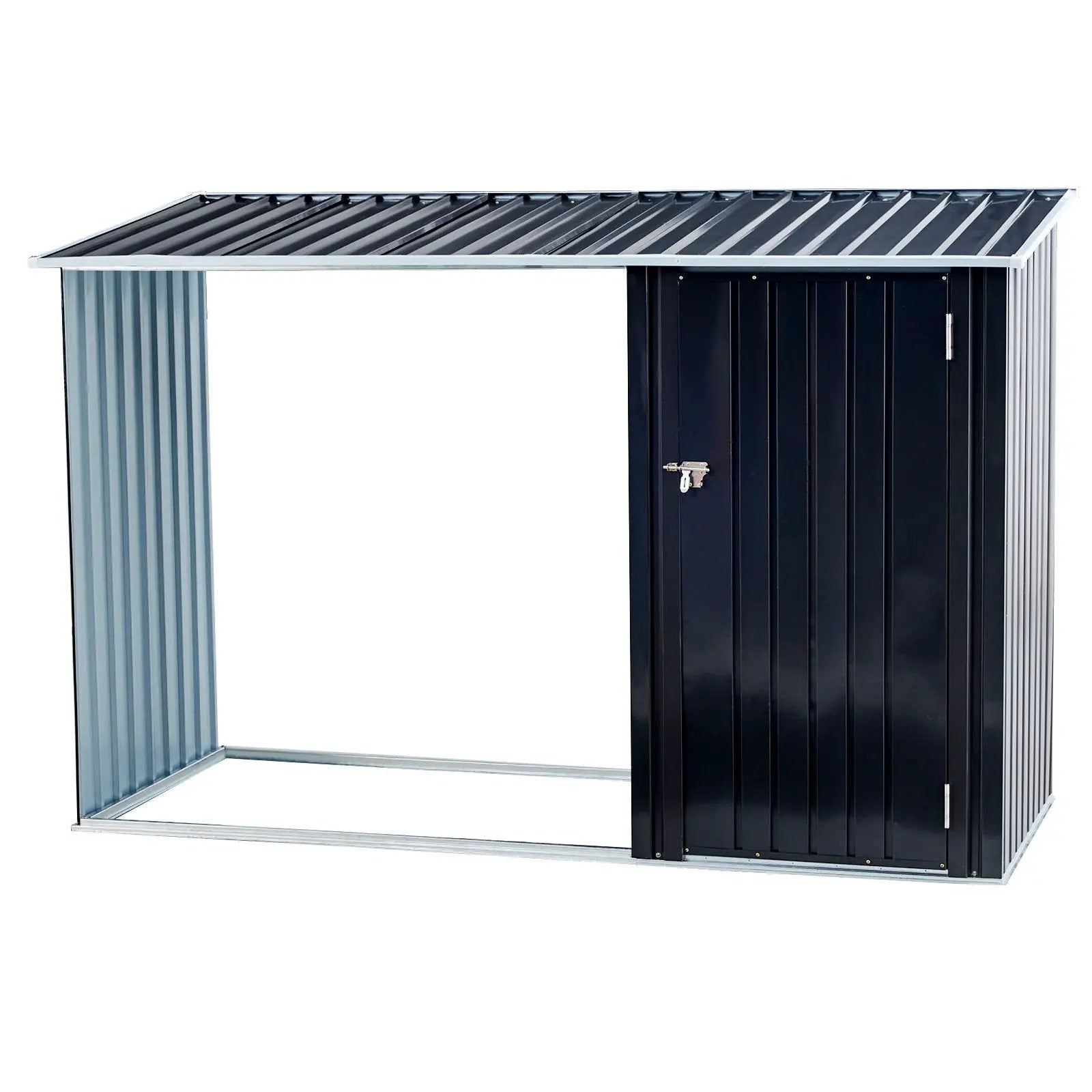 Firewood Storage Shed, Outdoor Firewood Rack, Outdoor Storage Shed With Log Holder, Firewood Shelter For Patio, Anthracite Galvanized Steel - Black by HouseOfZazla