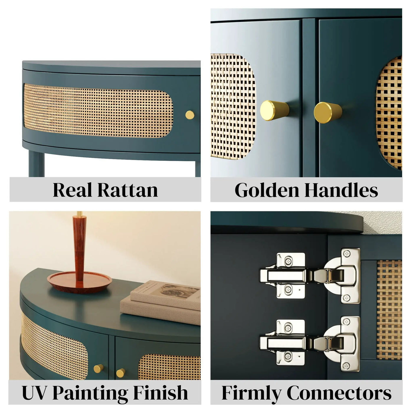 Boho Rattan Semi Circle End Table With Sliding Rattan Door, Storage And Bottom Shelf by Unique Piece Furniture