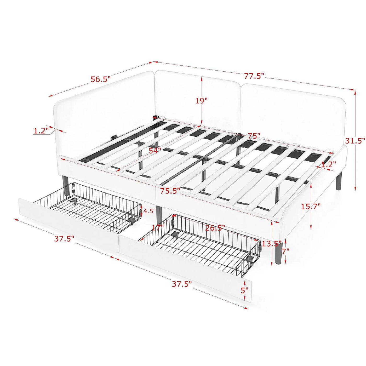 Upholstered Platform Bed Frame With 2 Storage Drawers And Adjustable Sofa Bed by Unique Piece Furniture