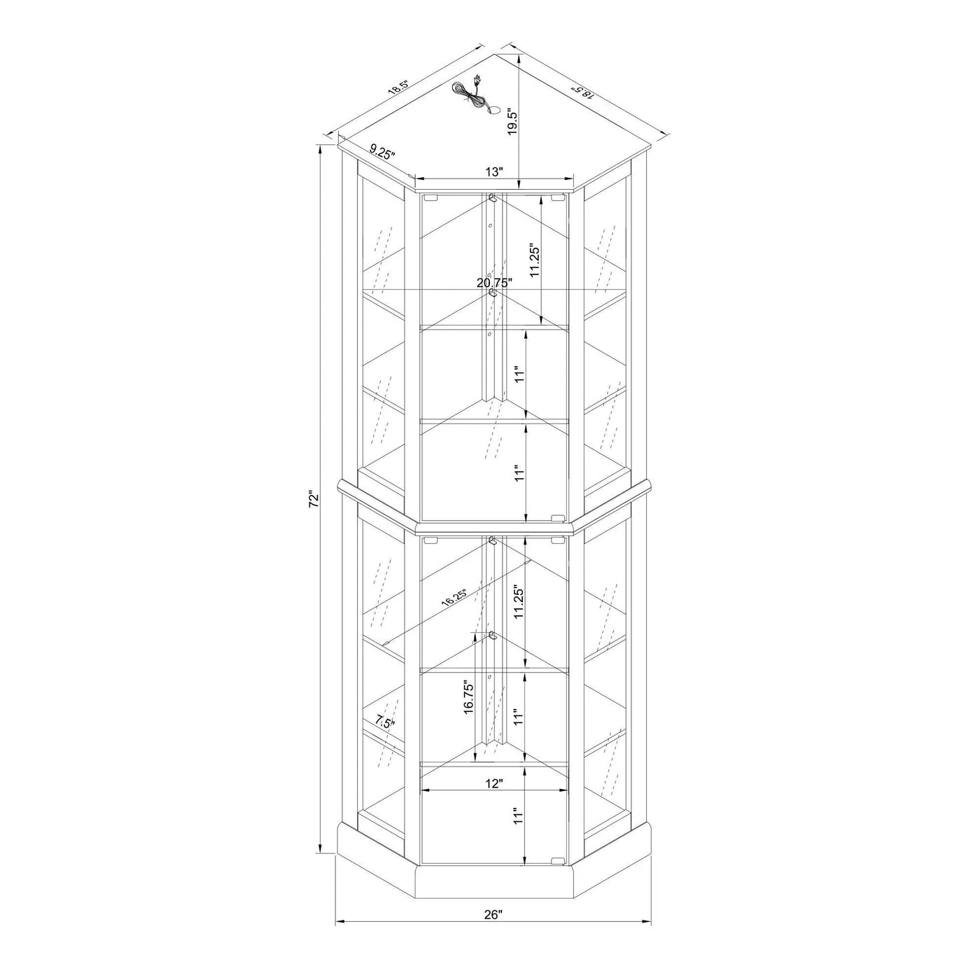 6 Shelf Corner Curio Display Cabinet With Lights, Mirrors And Adjustable Shelves (E26 Light Bulb Not Included) by Unique Piece Furniture