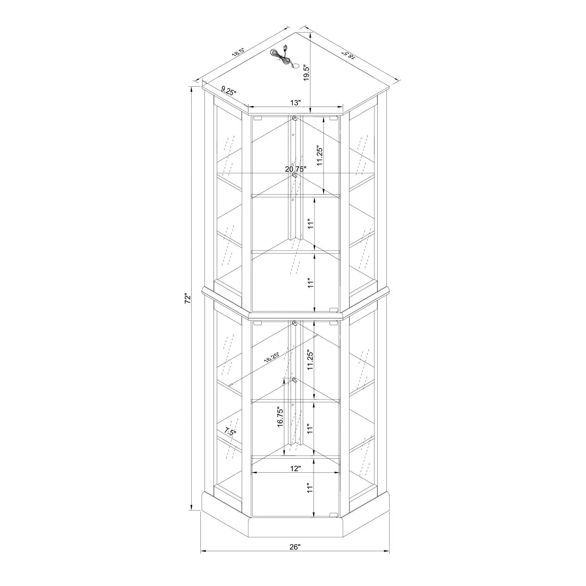 6 Shelf Corner Curio Display Cabinet With Lights, Mirrors And Adjustable Shelves (E26 Light Bulb Not Included) by Unique Piece Furniture