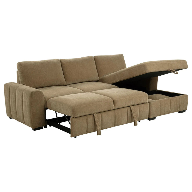 Pastrana Upholstered Sleeper Sectional Sofa RAF Chaise Camel by Unique Piece Furniture