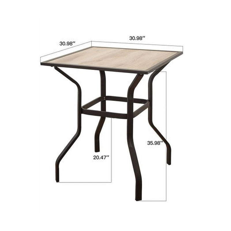 Outdoor Patio Bar Table Square Metal Table with Wood-Look Tabletop by HouseOfZazla